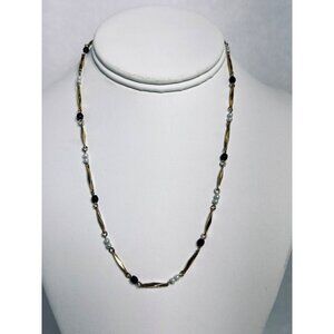 Gold Tone Faux Pearl and Dark Red Bead Bar Necklace (5409)